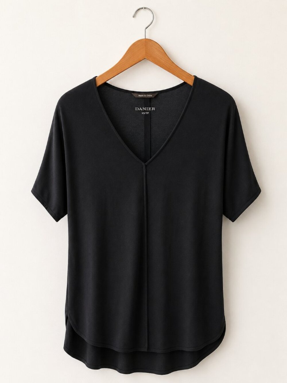 Danier Black V-Neck Draped Top XS Fits Small